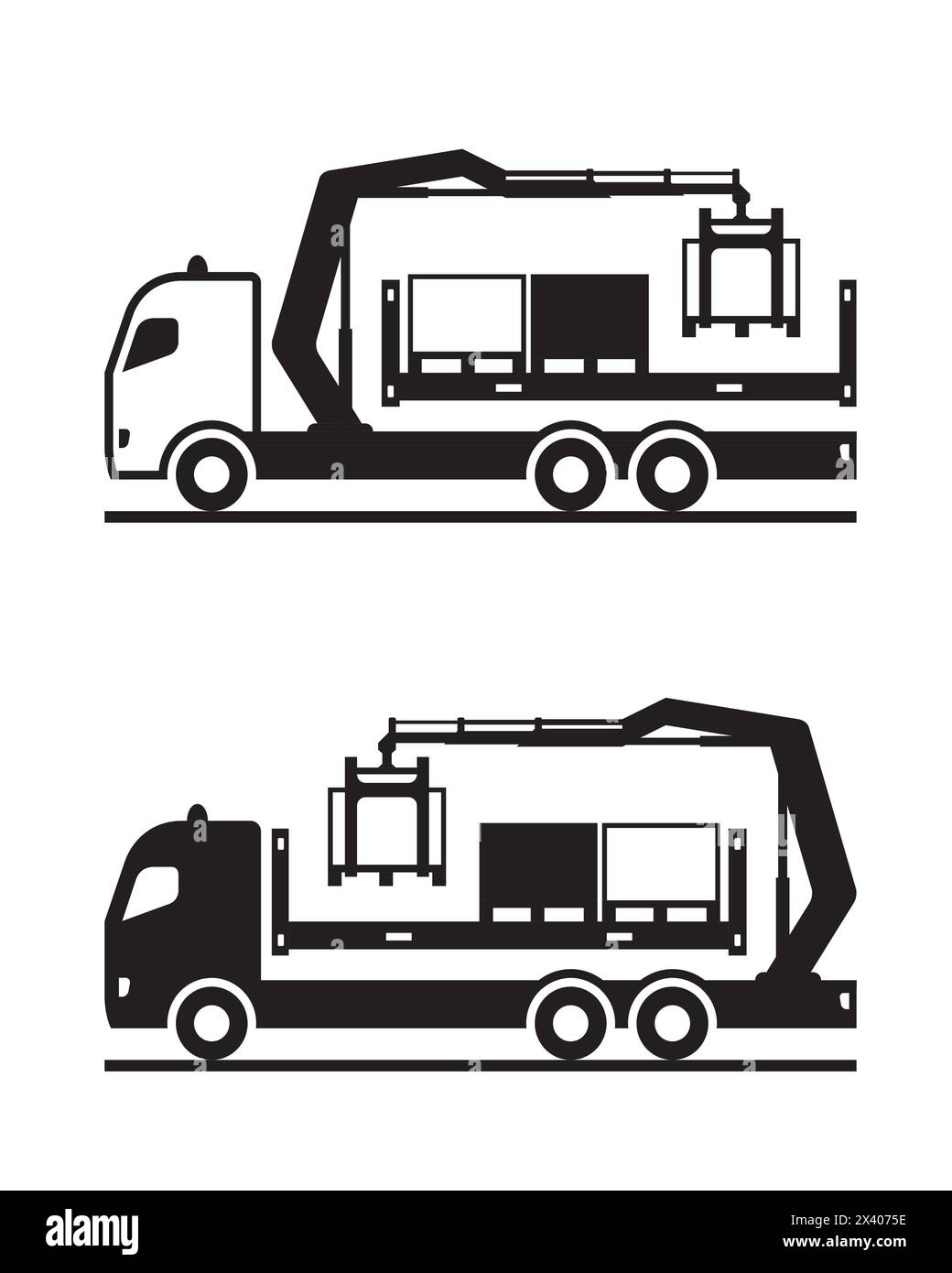 Grue montée sur camion avec palettes de marchandises – illustration vectorielle Illustration de Vecteur