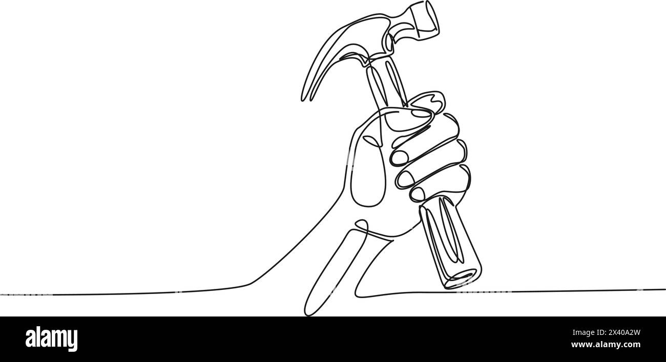 dessin continu d'une seule ligne de marteau de maintien de main, illustration vectorielle de dessin au trait Illustration de Vecteur