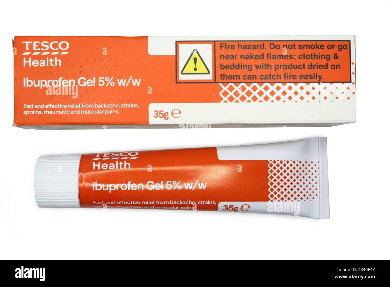 Un pack de Tesco Ibuprofen gel anti-douleur inflammatoire soins de santé Banque D'Images