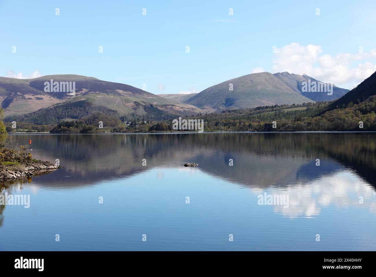 La vue sur Derwent Water vers Blencathra depuis Myrtle Bay, Lake District, Cumbria, Royaume-Uni Banque D'Images