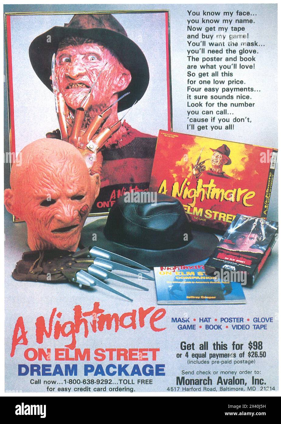 1988 A Nightmare on Elm Street film promo - A Dream Package merchandising VHS Banque D'Images