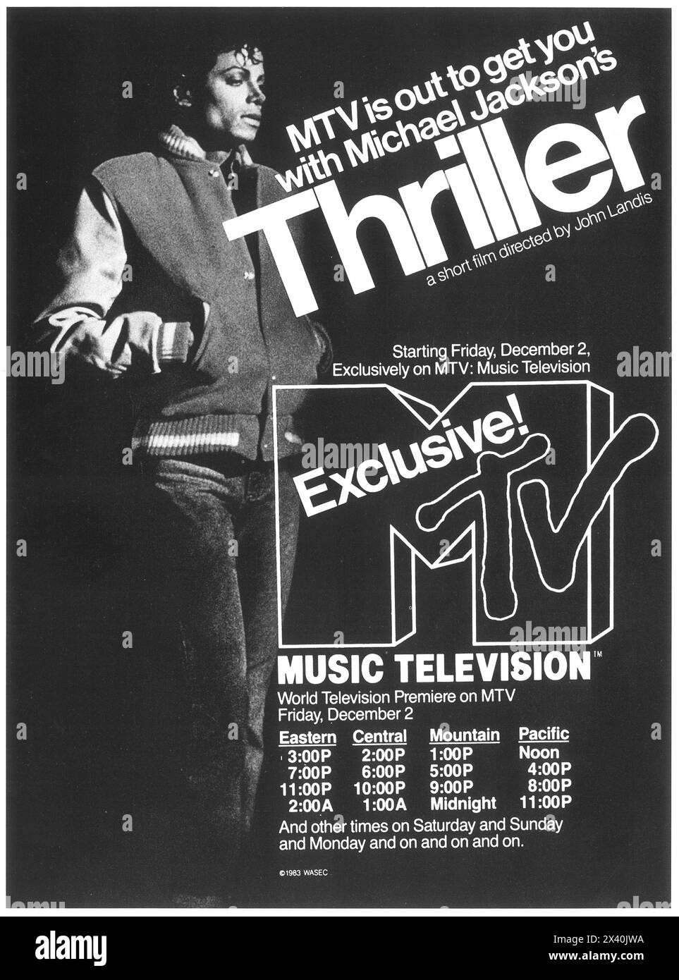 1983 Michael Jackson's Thriller fil sur MTV promo ad Banque D'Images