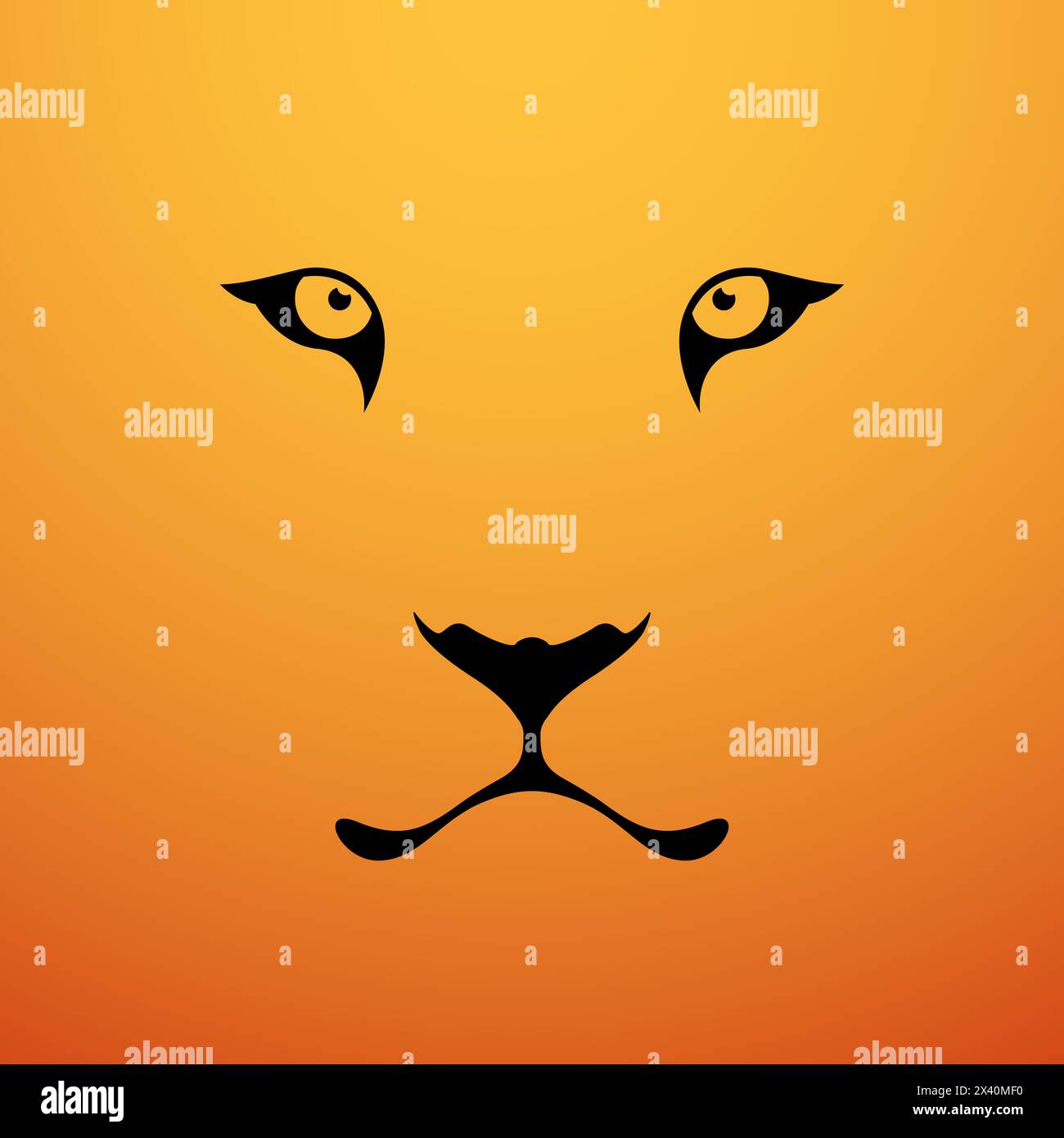 Yeux de Tigre. Museau de tigre sur fond orange. Chat sauvage. Illustration vectorielle de stock. Illustration de Vecteur