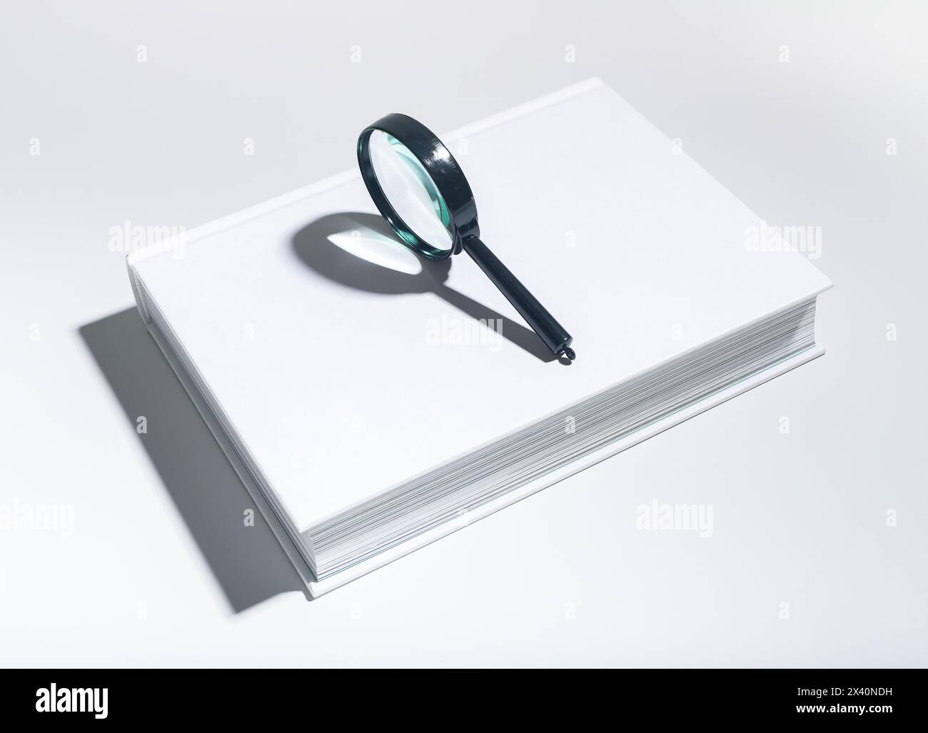 loupe, étude des livres. Examen détaillé de la littérature, recherche pédagogique en bibliothèque. Analyse de manuels, trouver des informations dans acade Banque D'Images