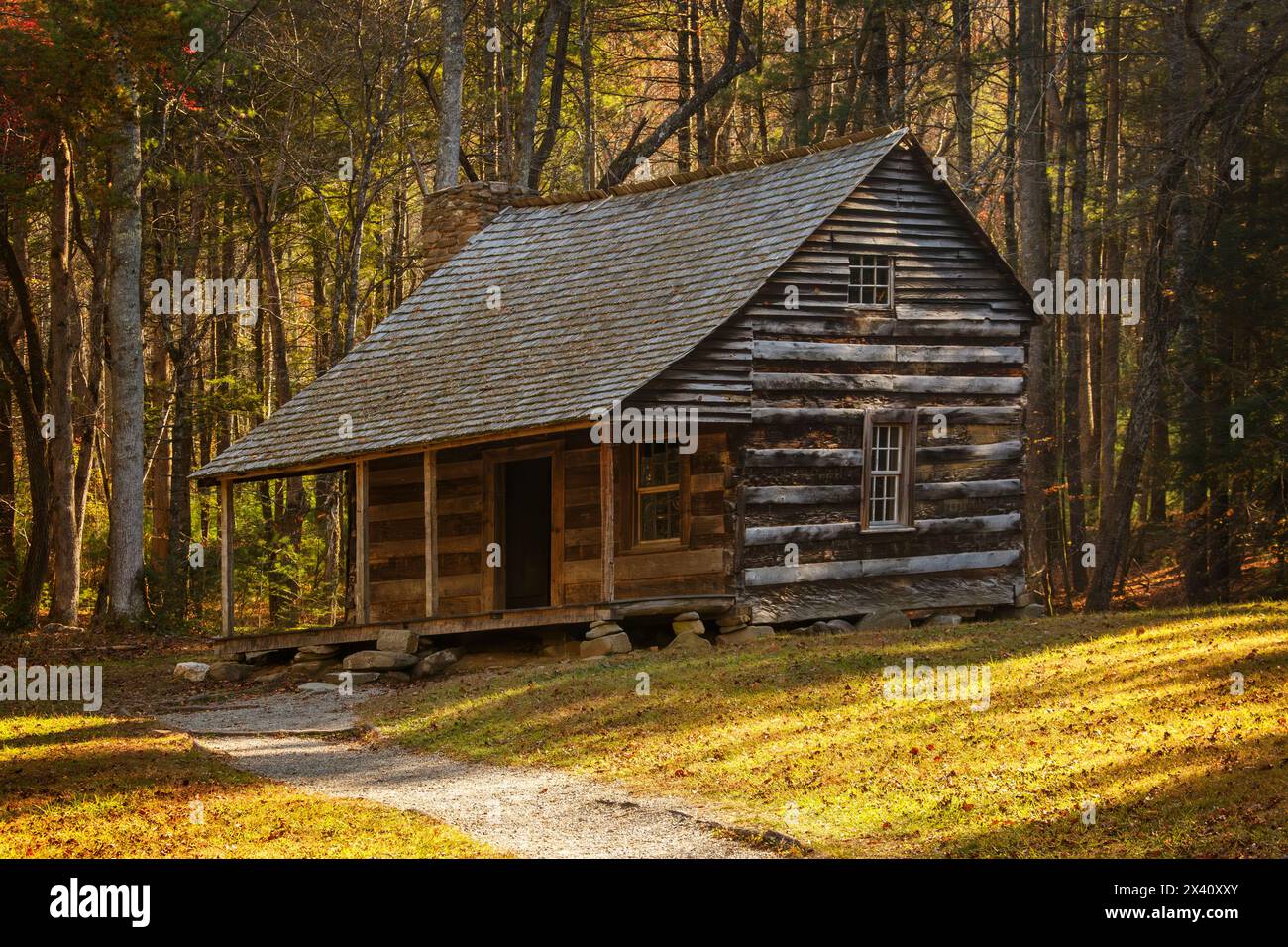 Les Protections Carter cabine. Maison historique dans la Cades Cove, parc national des Great Smoky Mountains. Townsend, Tennessee, USA. Banque D'Images