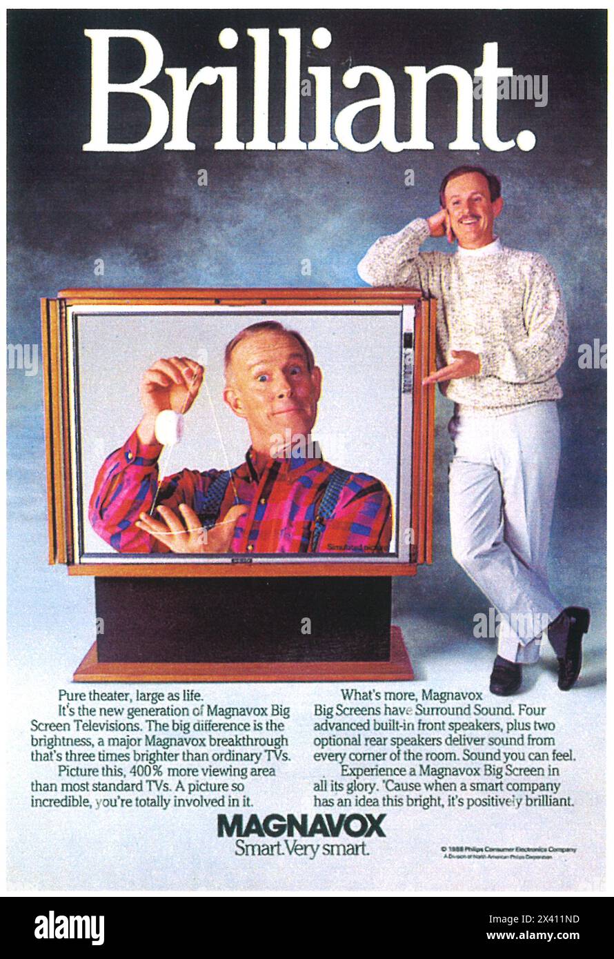 Publicité télévisée MAGNAVOX sur grand écran 1988 avec Sbirds Brotherss Banque D'Images