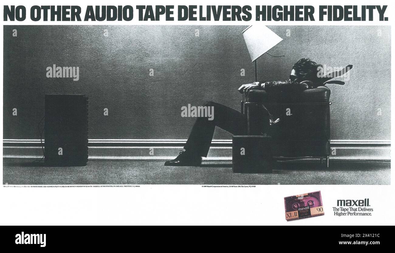 1980 Maxell tape ad - Blown Away - aucune autre bande audio n'offre une fidélité plus élevée. Ad a été créé par McCabe et Sloves Banque D'Images