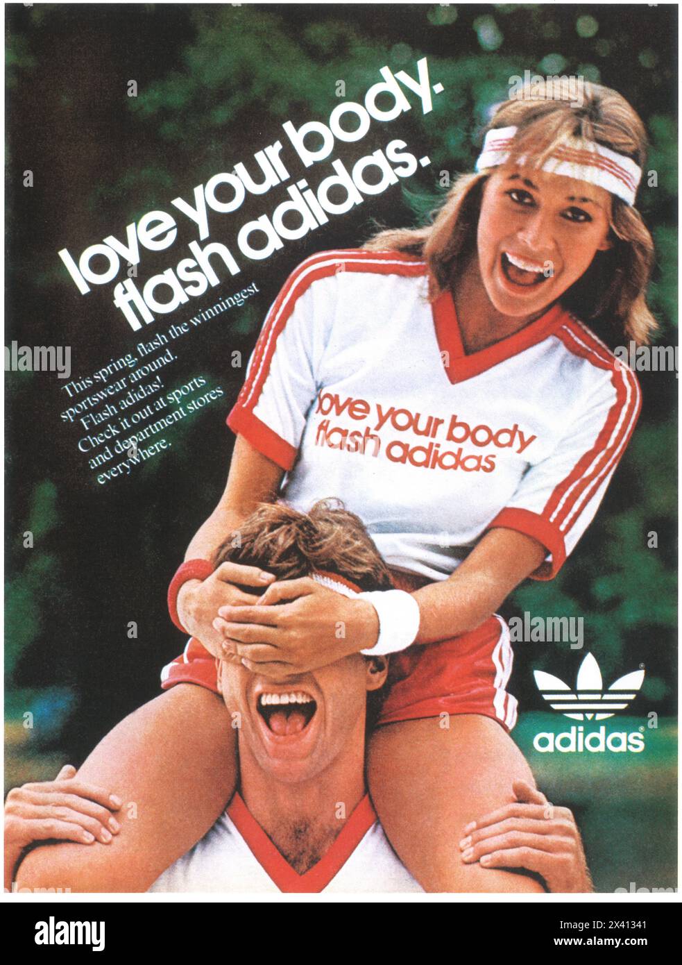 1982 Adidas ad - aimez votre corps. Flash Adidas. Banque D'Images