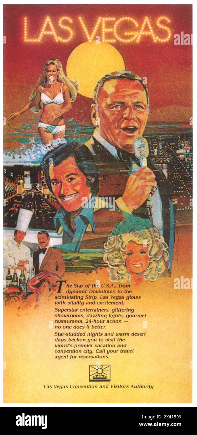1981 Las Vegas Convention and Visitors Authority ad - affiche de Las Vegas, Frank Sinatra, Dolly Parton, Wayne Newton Banque D'Images