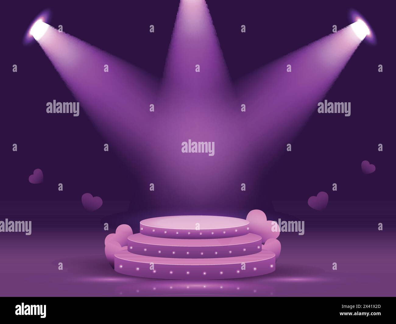 3D Round podium Stage dans les projecteurs rayons sur fond violet. Illustration de Vecteur