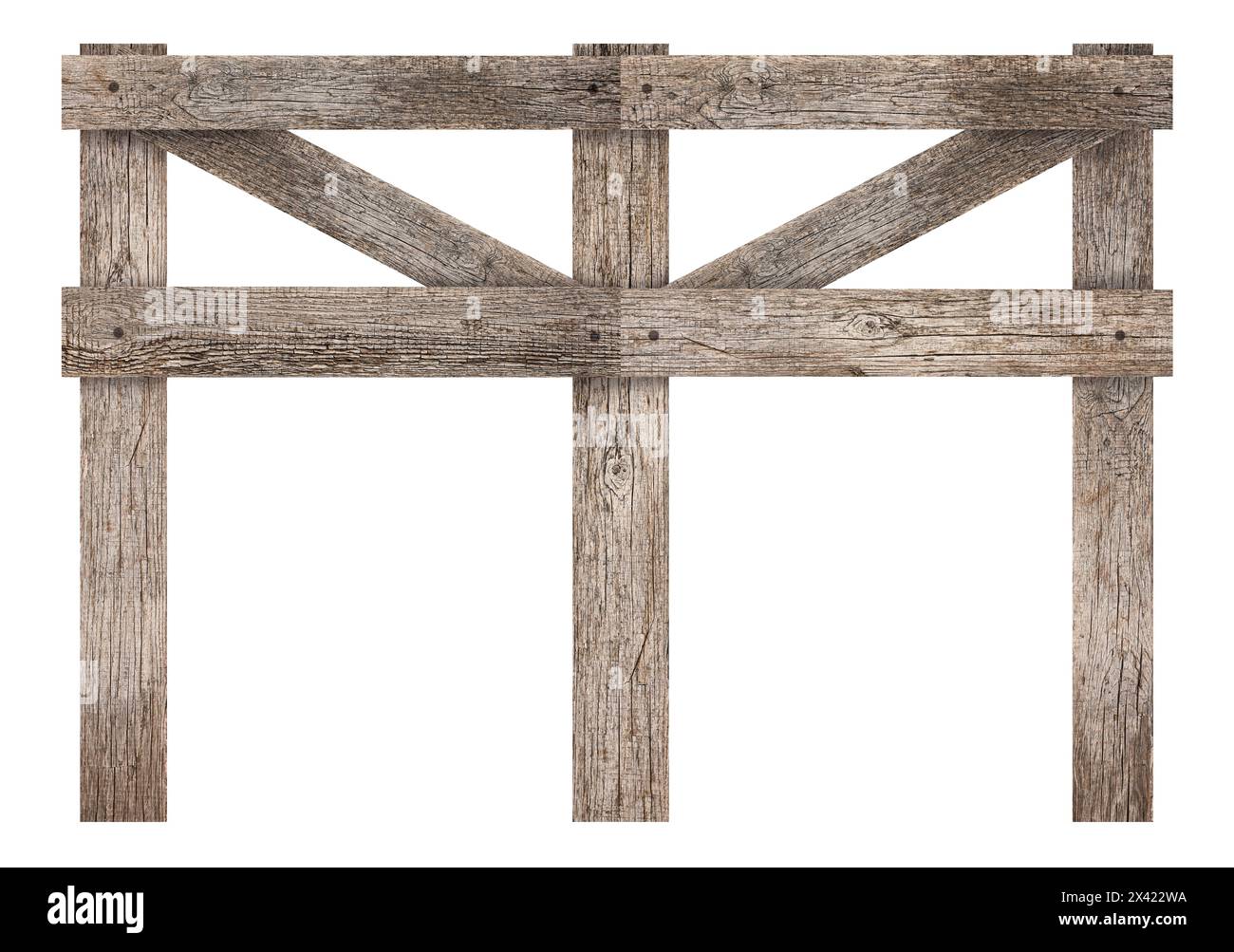 Clôture faite de planches de bois isolées sur blanc Banque D'Images