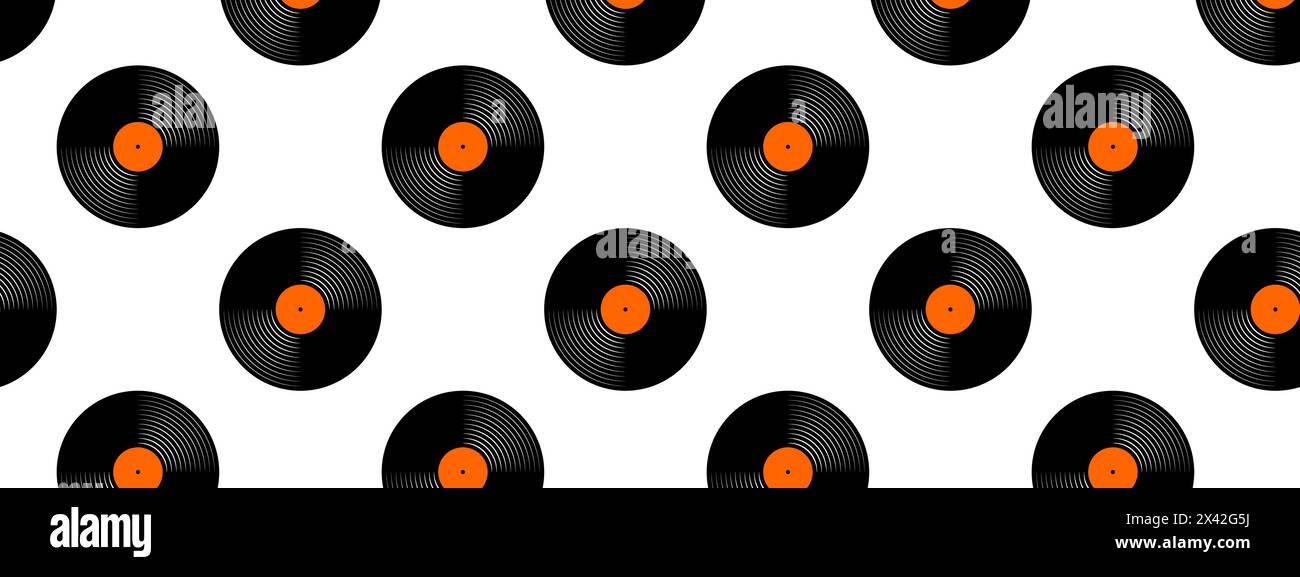 DJ vinyle Discs Seamless Pattern. Recapiting gramophone LP ou longues icônes de disques de musique isolés sur fond blanc. années 70 années 80 années 2000 discothèque nostalgie fond. Illustration vectorielle plate. Illustration de Vecteur