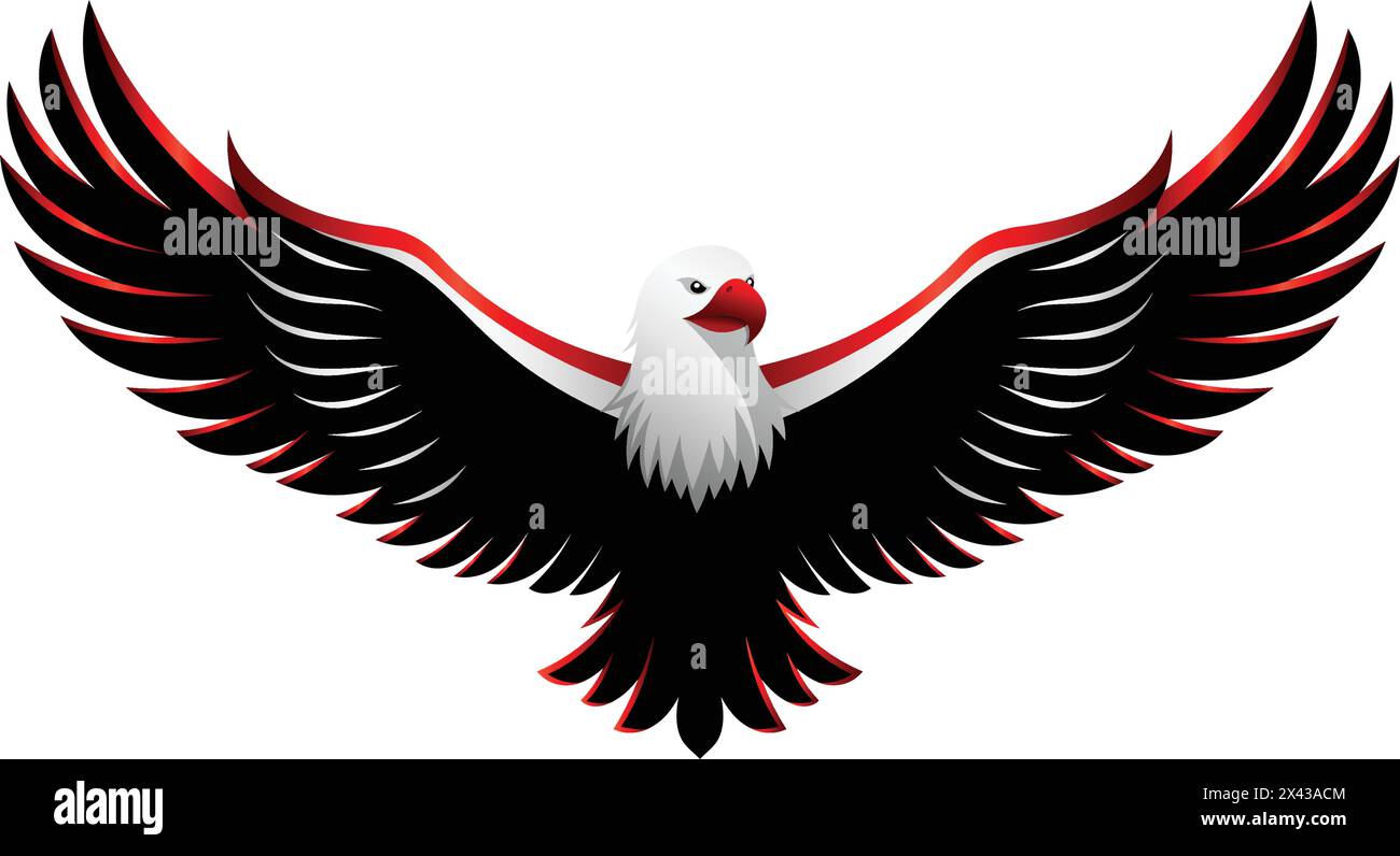 Aigle noir avec des bandes rouges et blanches sur ses ailes illustration vectorielle. 2024 symbole du jour de l'indépendance indonésienne Illustration de Vecteur