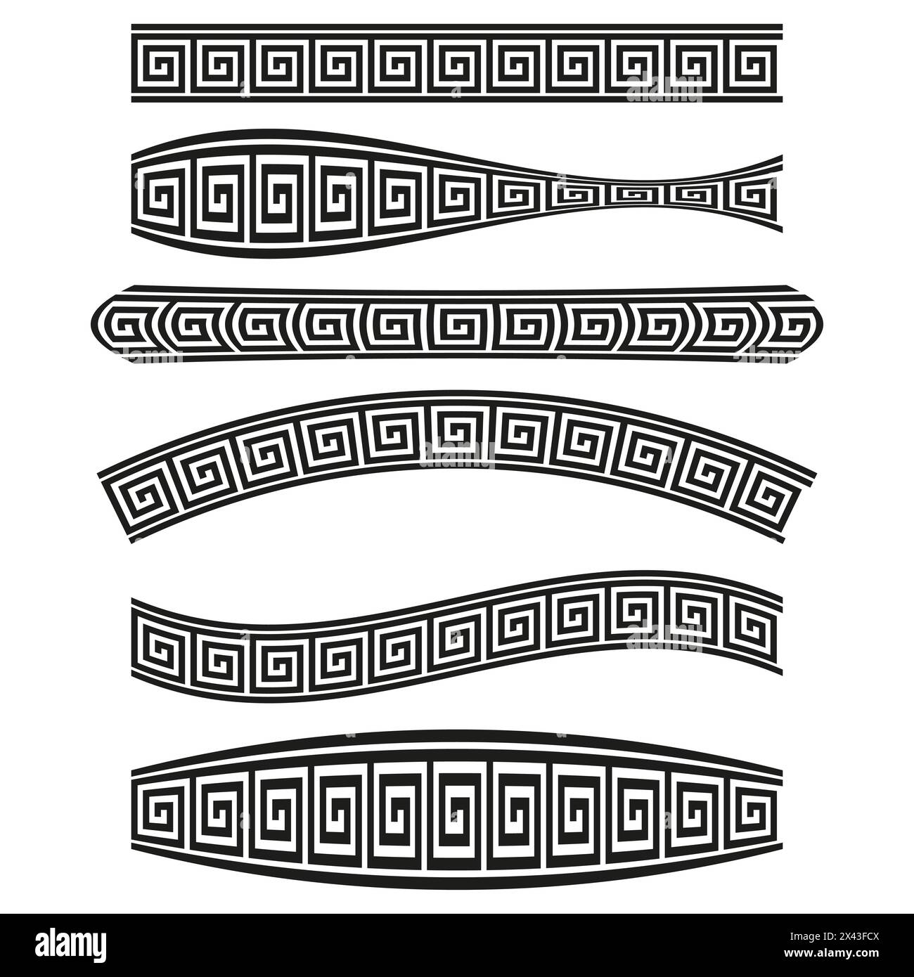 Motifs de touches grecs. Bordures de méandres vectorielles. Motifs décoratifs classiques. Illustration de Vecteur