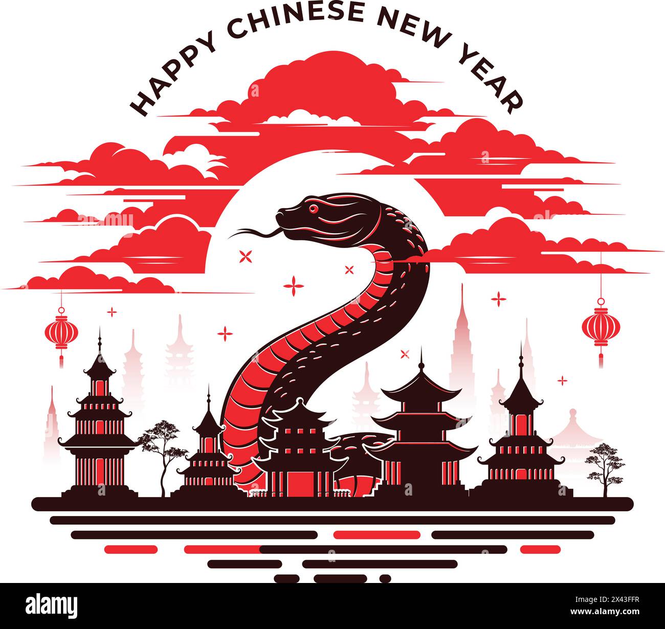 Joyeux nouvel an chinois 2025, année de l'illustration vectorielle du zodiaque serpent Illustration de Vecteur