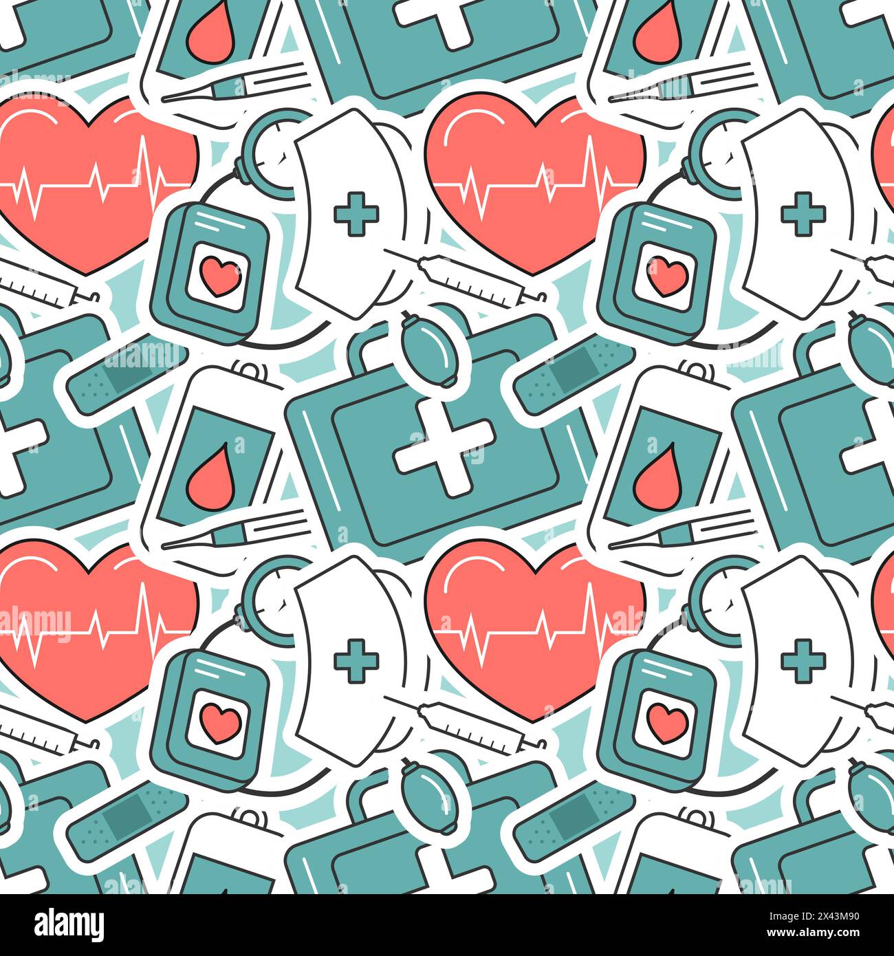 Doctors Seamless Pattern Design avec équipement médical dans modèle dessin animé à la main illustration Illustration de Vecteur