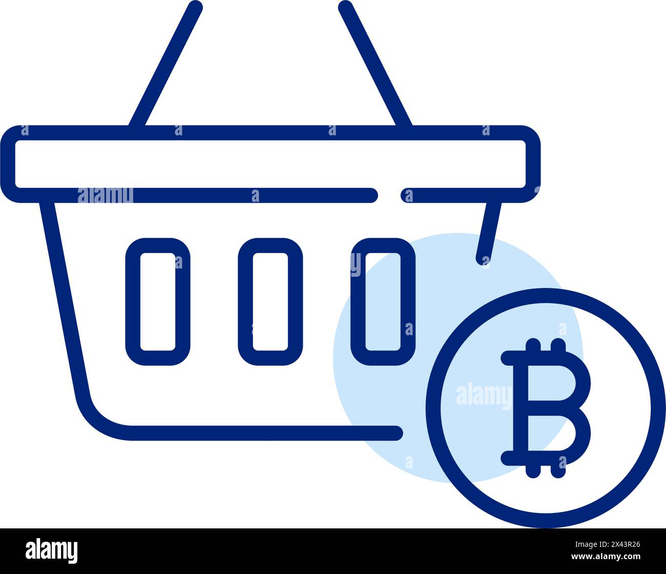 Bitcoin et panier. Intégration de la crypto-monnaie comme méthode de paiement pour les achats en ligne et le commerce électronique. Icône Illustration de Vecteur