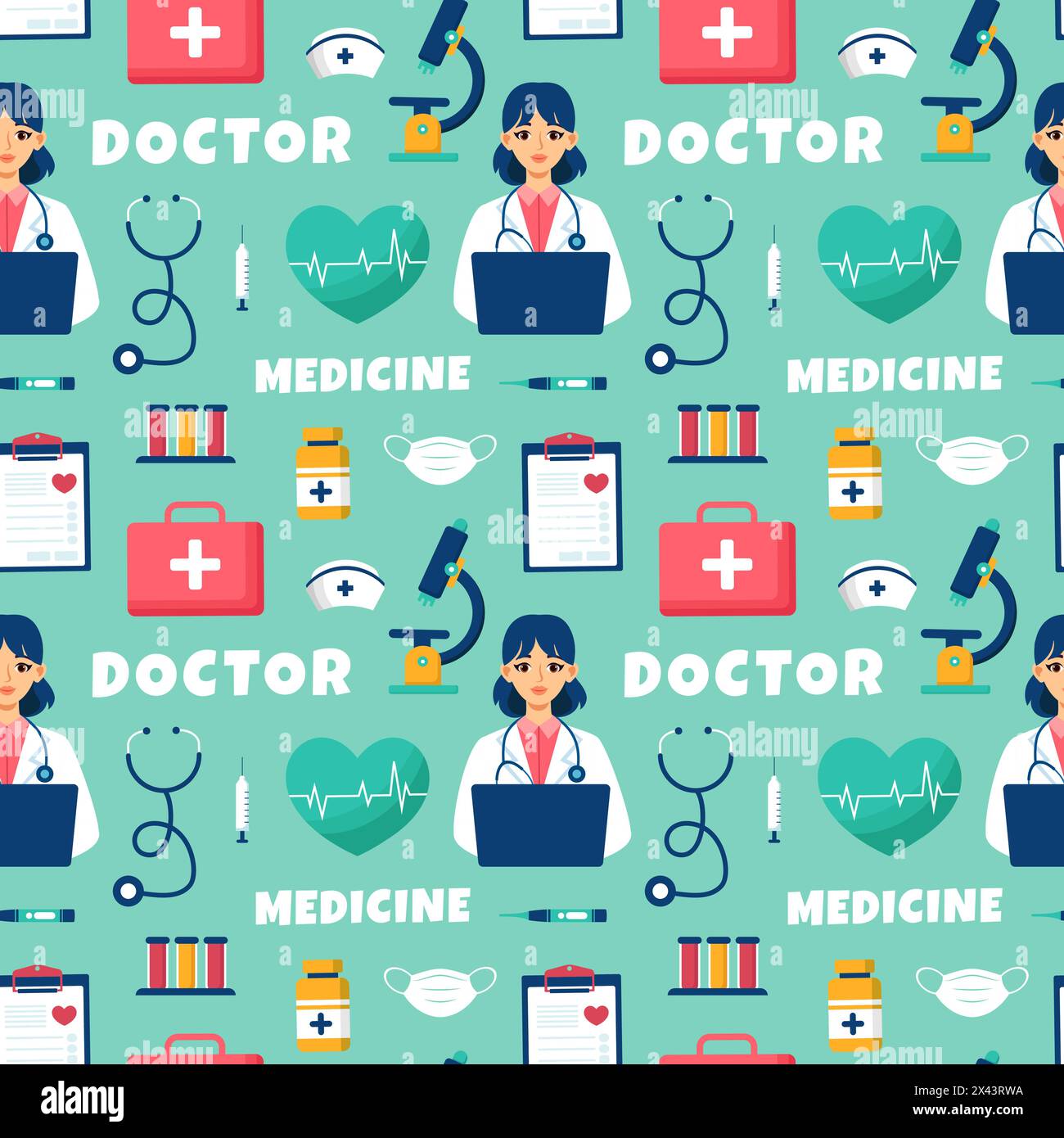 Doctors Seamless Pattern Design avec équipement médical dans modèle dessin animé à la main illustration Illustration de Vecteur