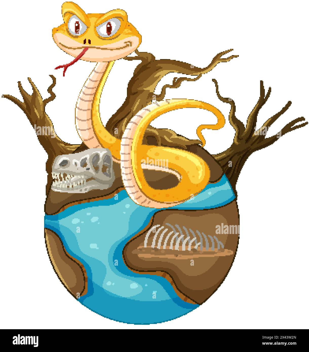 Serpent coloré enchevêtré autour d'un globe rempli d'eau. Illustration de Vecteur