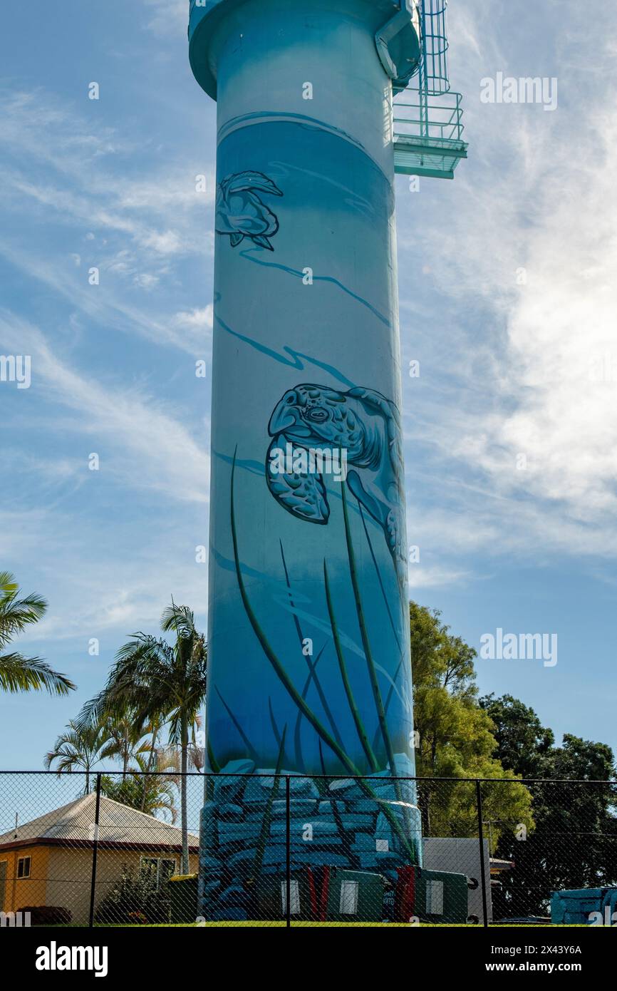 Water Tower Art par Mike Shankster et Scott Nagy, Bongaree, Queensland, Australie Banque D'Images