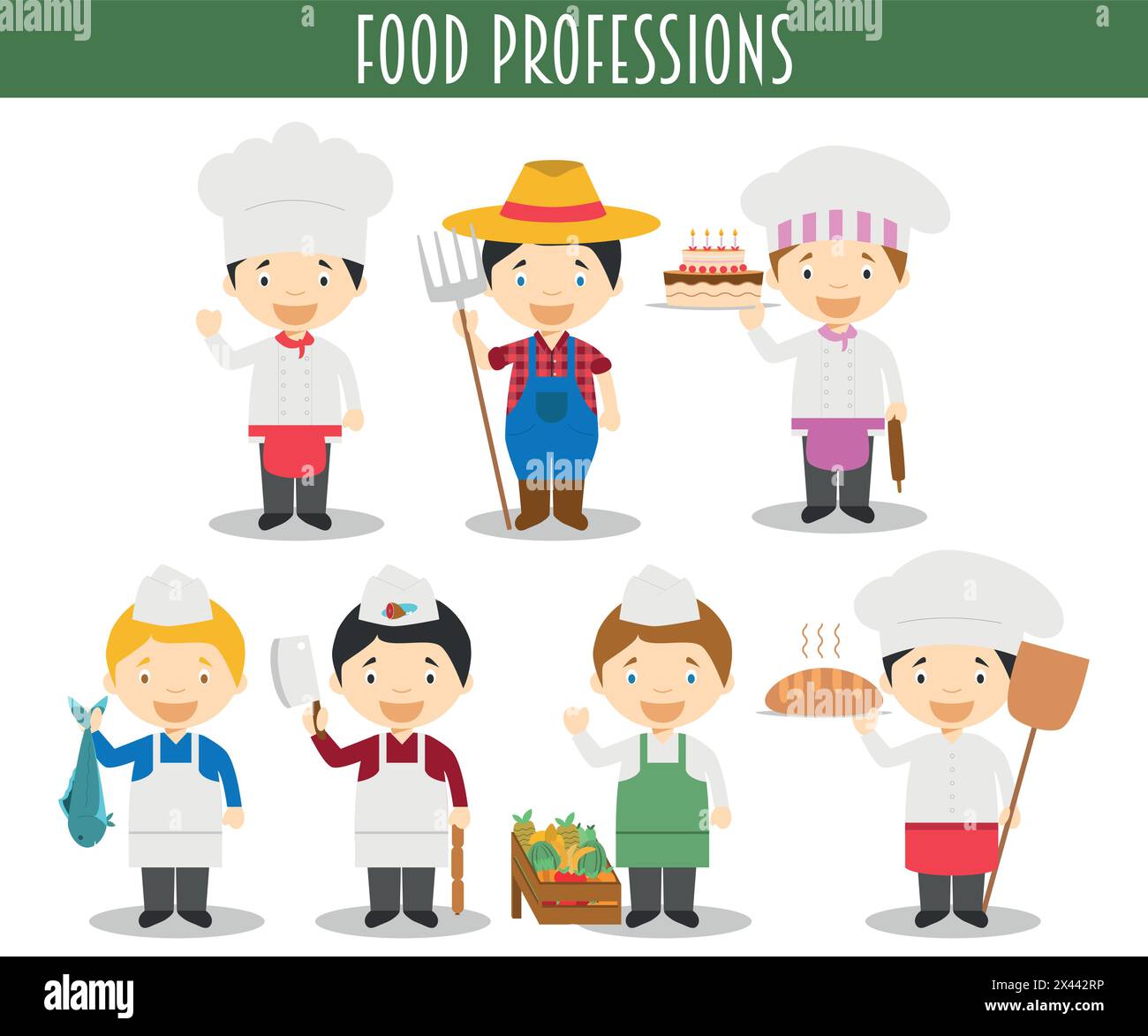 Ensemble vectoriel de professions de l'industrie alimentaire dans le style de bande dessinée Illustration de Vecteur