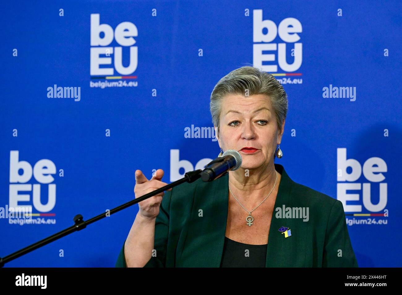 Gand, Belgique. 30 avril 2024. Ylva Johansson, commissaire européenne aux affaires intérieures photographiée lors d’une conférence ministérielle sur la mise en œuvre et l’opérationnalisation du Pacte européen sur l’asile et la migration, à Gand, mardi 30 avril 2024. BELGA PHOTO DIRK WAEM crédit : Belga News Agency/Alamy Live News Banque D'Images