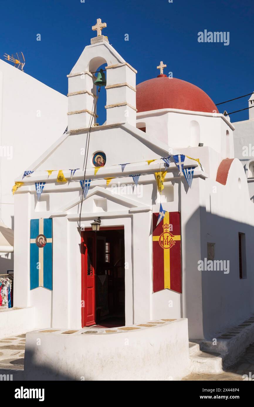 Église orthodoxe grecque, ville de Mykonos, île de Mykonos, Grèce Banque D'Images