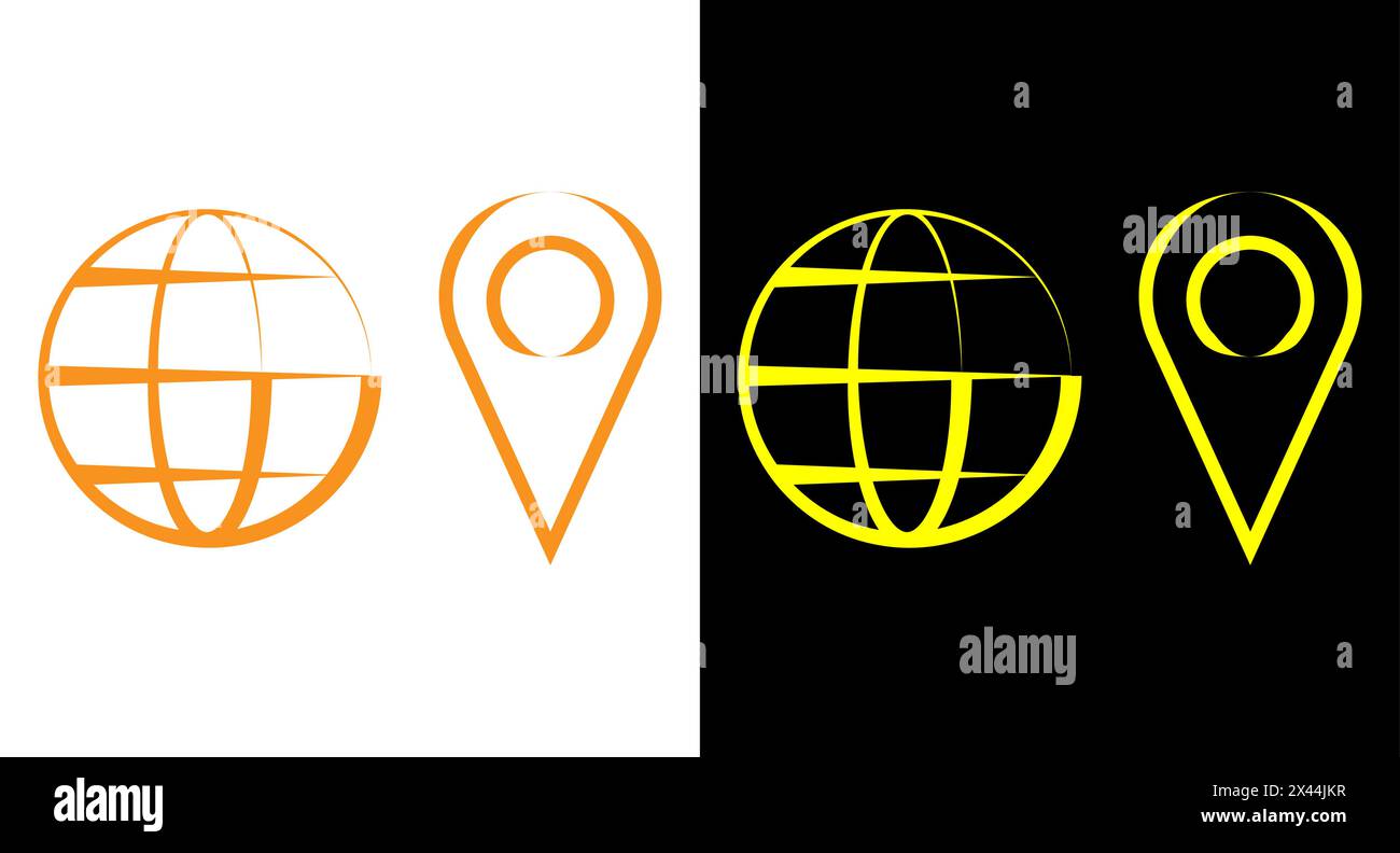 Broche de pointeur de position ou vous êtes ici symbole de signe de marqueur et symbole de Web de la terre du monde. Illustration de Vecteur