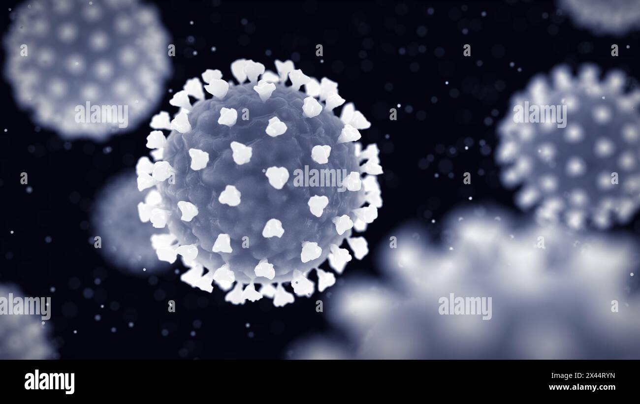 Particules de coronavirus Omicron. Nouveaux variants et souches de COVID Banque D'Images