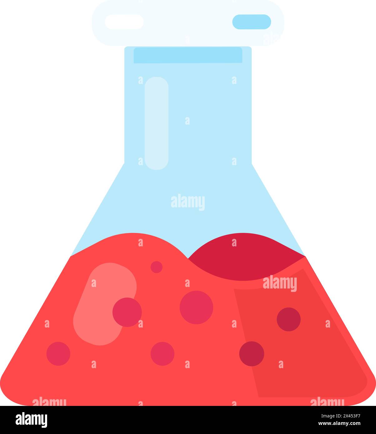 Flacon large avec icône de liquide bouillonnant rouge. Équipement pour l'analyse chimique du sang, élément médical de dessin animé caressé pour un design moderne et rétro. Simple c Illustration de Vecteur