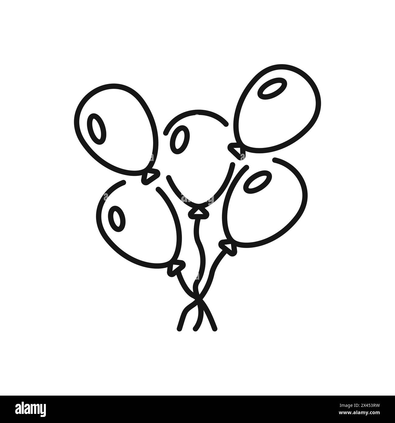 Vecteur de ballons gonflables modifiables linéaires en couleur. Décoration pour les vacances avec des ballons. Vecteur de contour des ballons d'hélium. Illustration vectorielle. Illustration de Vecteur