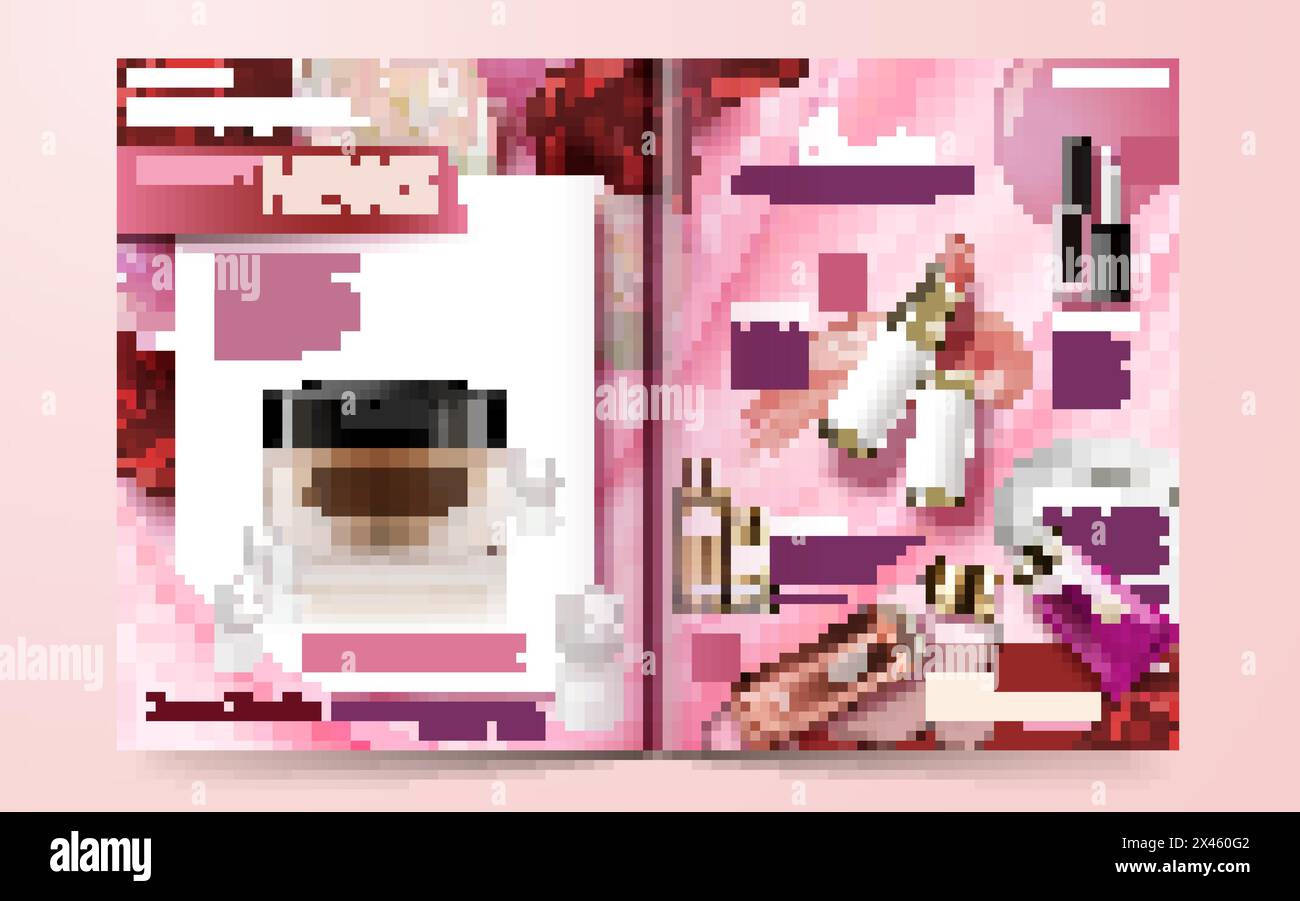 Magazine de mode Modèle, vente chaude produits maquillage isolé sur fond rose fleurs en 3d illustration Illustration de Vecteur