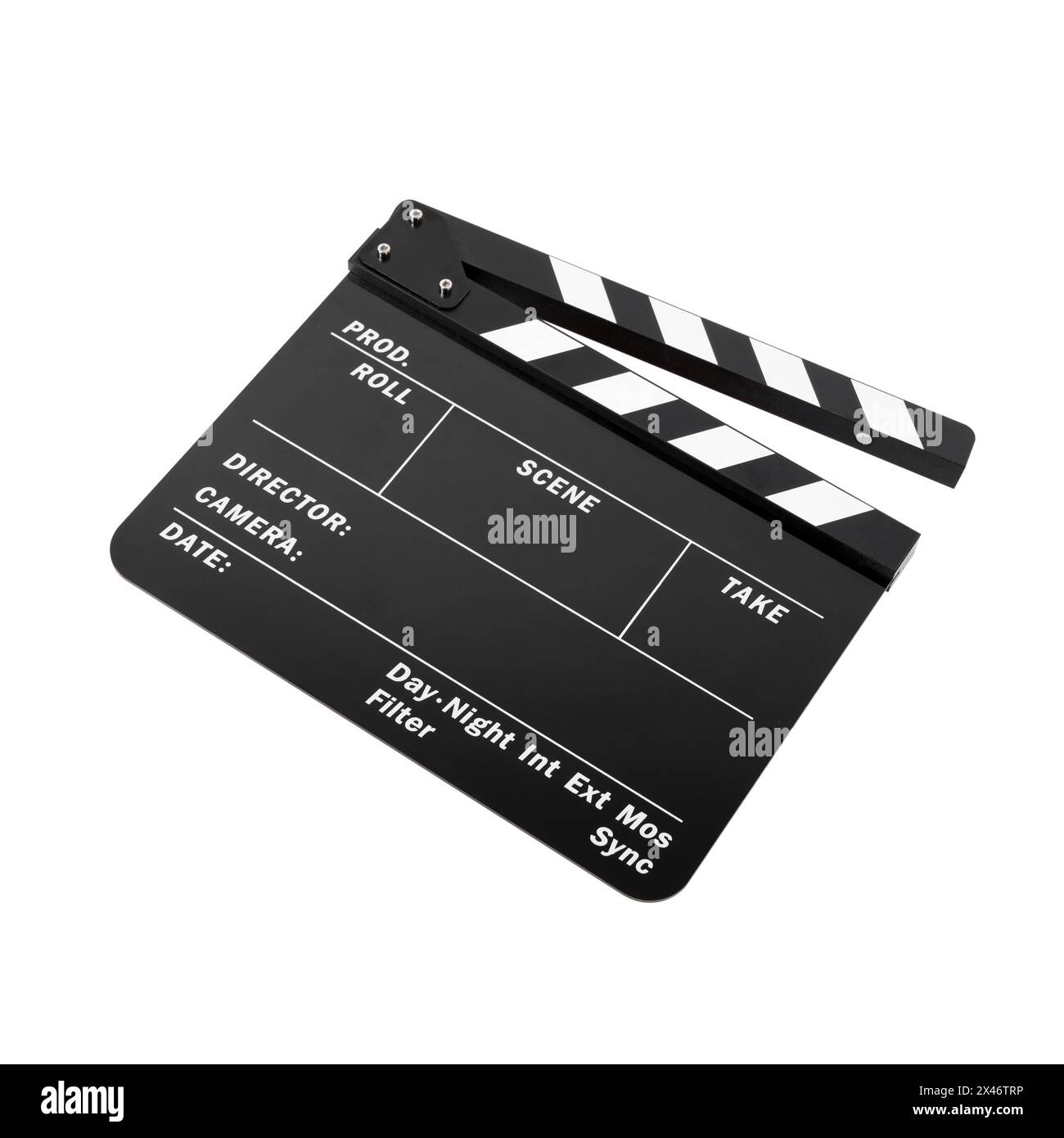 Un batteur de film isolé sur blanc. Industrie cinématographique Banque D'Images