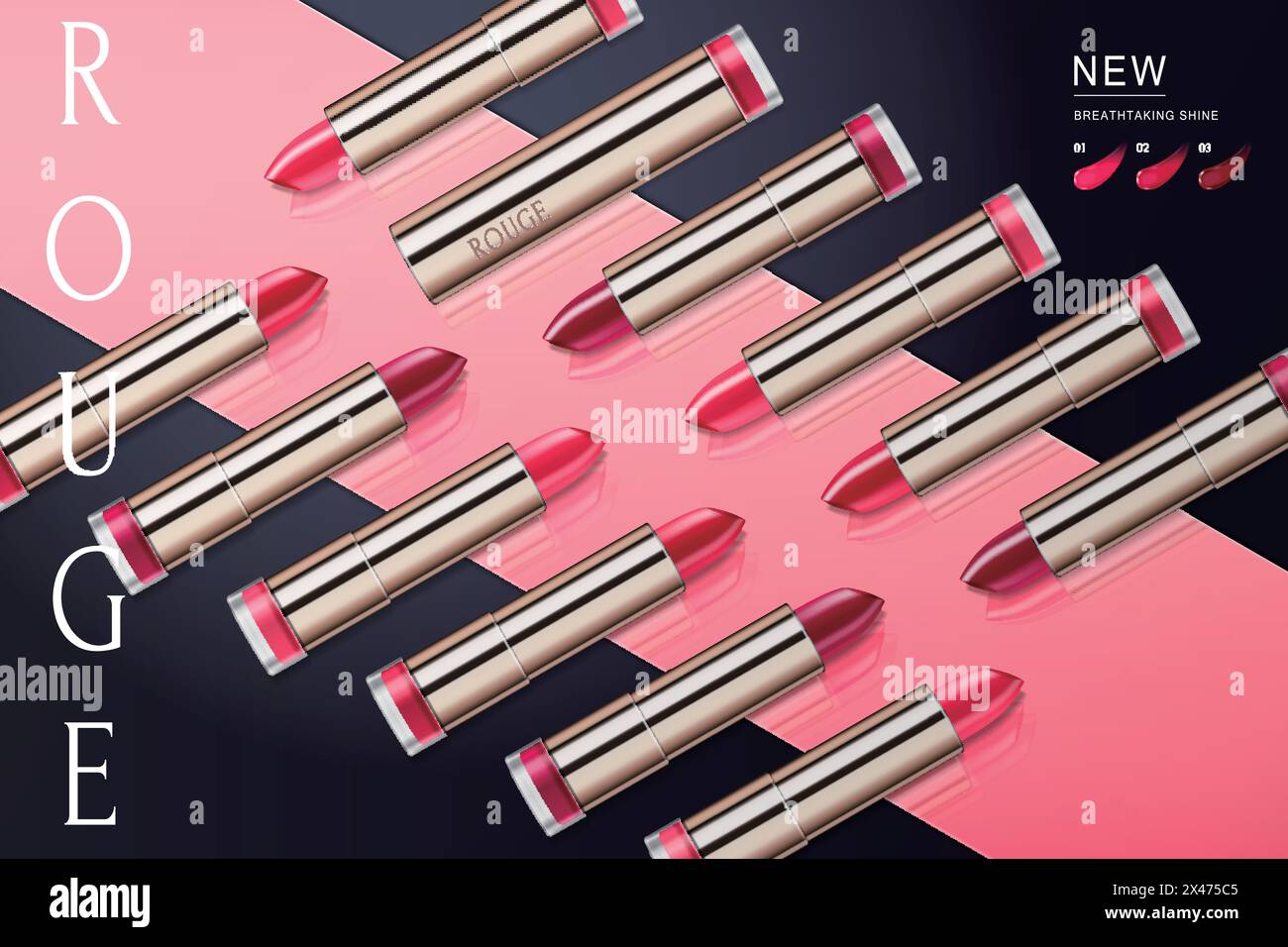 Annonces de rouge à lèvres de mode Flat lay avec des produits de luxe sur fond de géométrie dans l'illustration 3D. Illustration de Vecteur