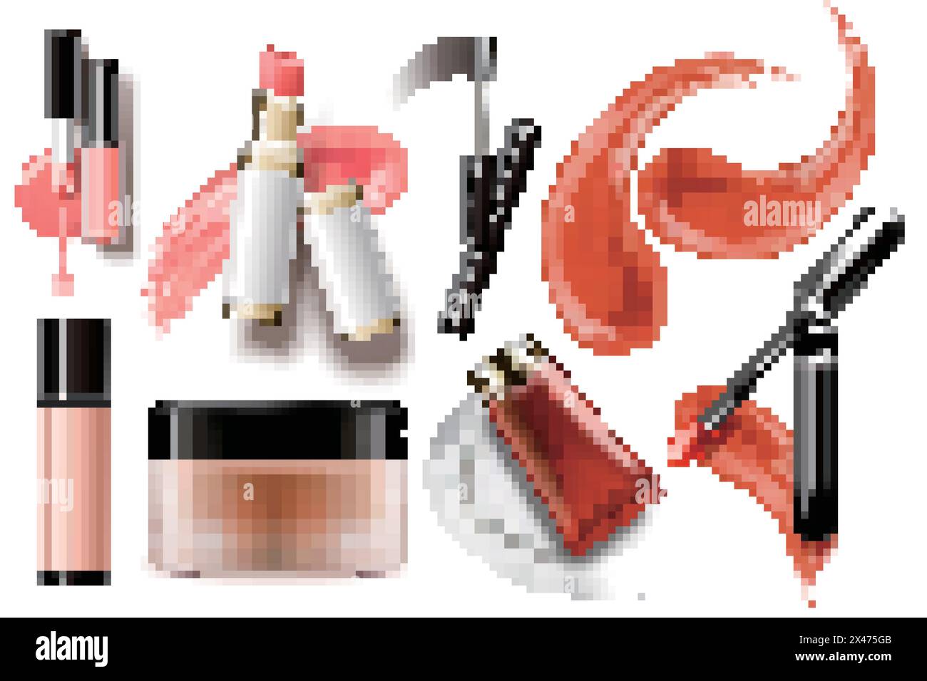 Ensemble d'accessoires de maquillage, vue de dessus des outils et texture crème dans l'illustration 3D. Illustration de Vecteur