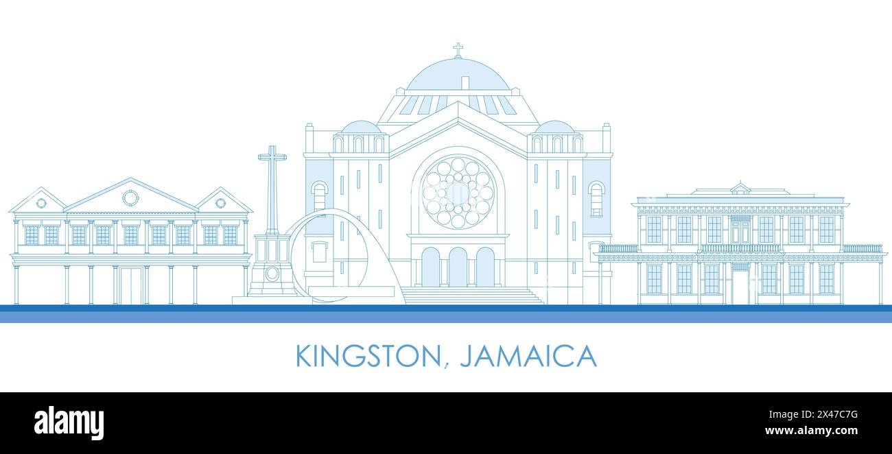 Aperçu panorama Skyline de la ville de Kingston, Jamaïque - illustration vectorielle Illustration de Vecteur