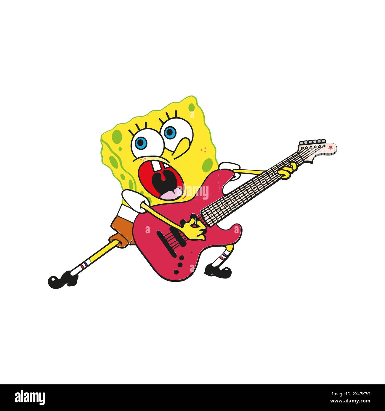 Spongebob squarepants personnage jouant une illustration vectorielle de musique de guitare Illustration de Vecteur