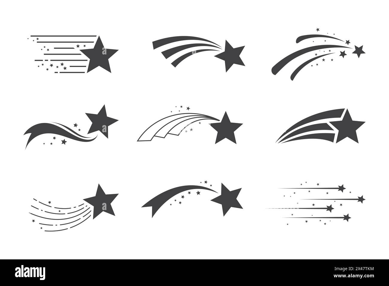 Ensemble d'étoiles avec effet étoile filante. icône silhouette étoile filante Illustration de Vecteur