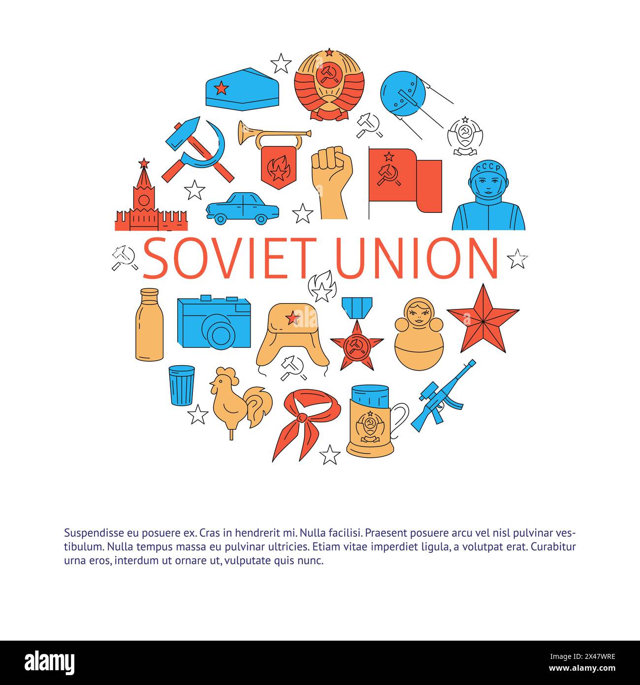 Bannière conceptuelle ronde de l'Union soviétique avec place pour le texte. Illustration vectorielle. Illustration de Vecteur
