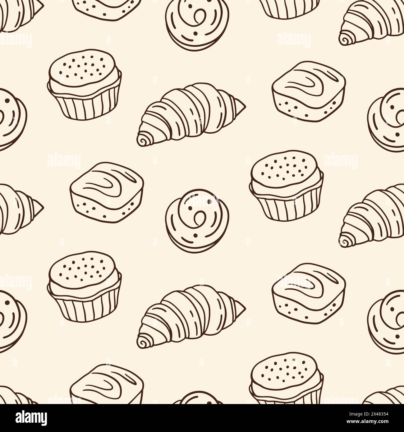 Pâtisserie, pâtisserie sucrée pâtisserie sans couture cupcakes. Illustration de Vecteur
