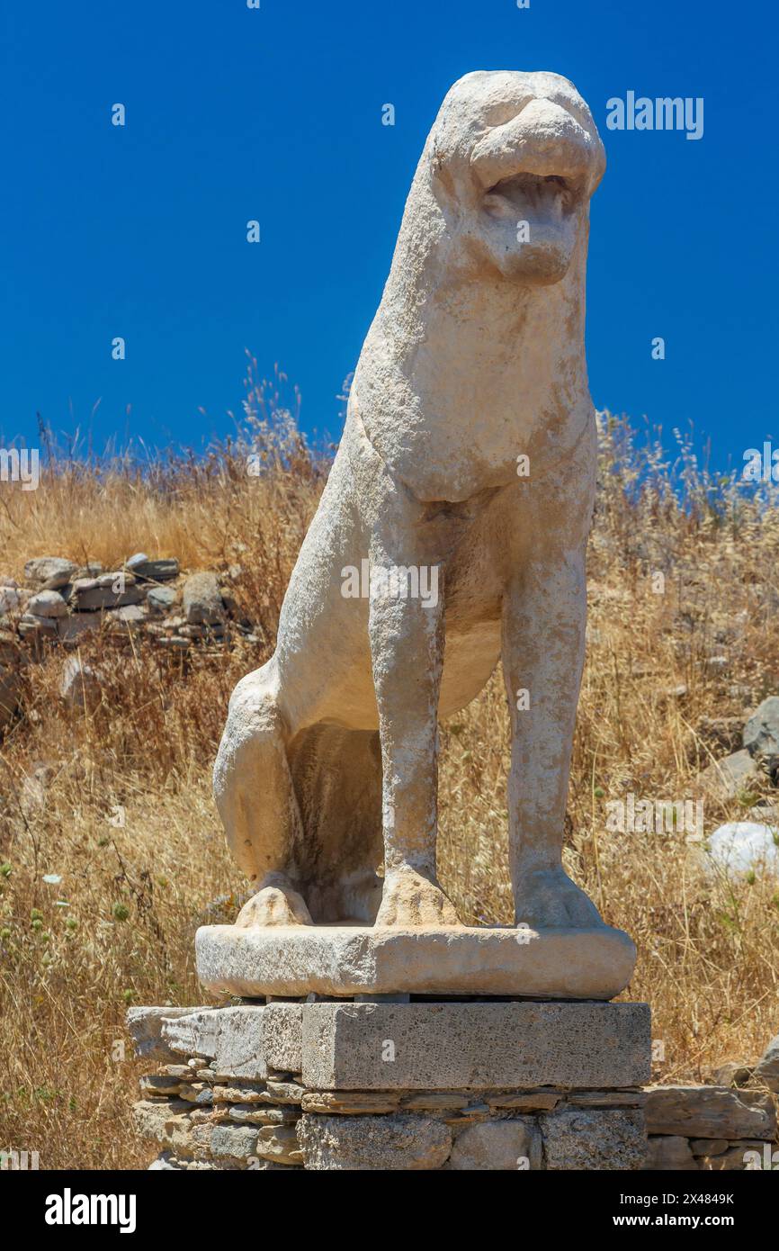 Gros plan sur l'une des Lions Terrace de Naxian dans le site archéologique de l'île «sacrée» de Délos. Cyclades, Grèce Banque D'Images