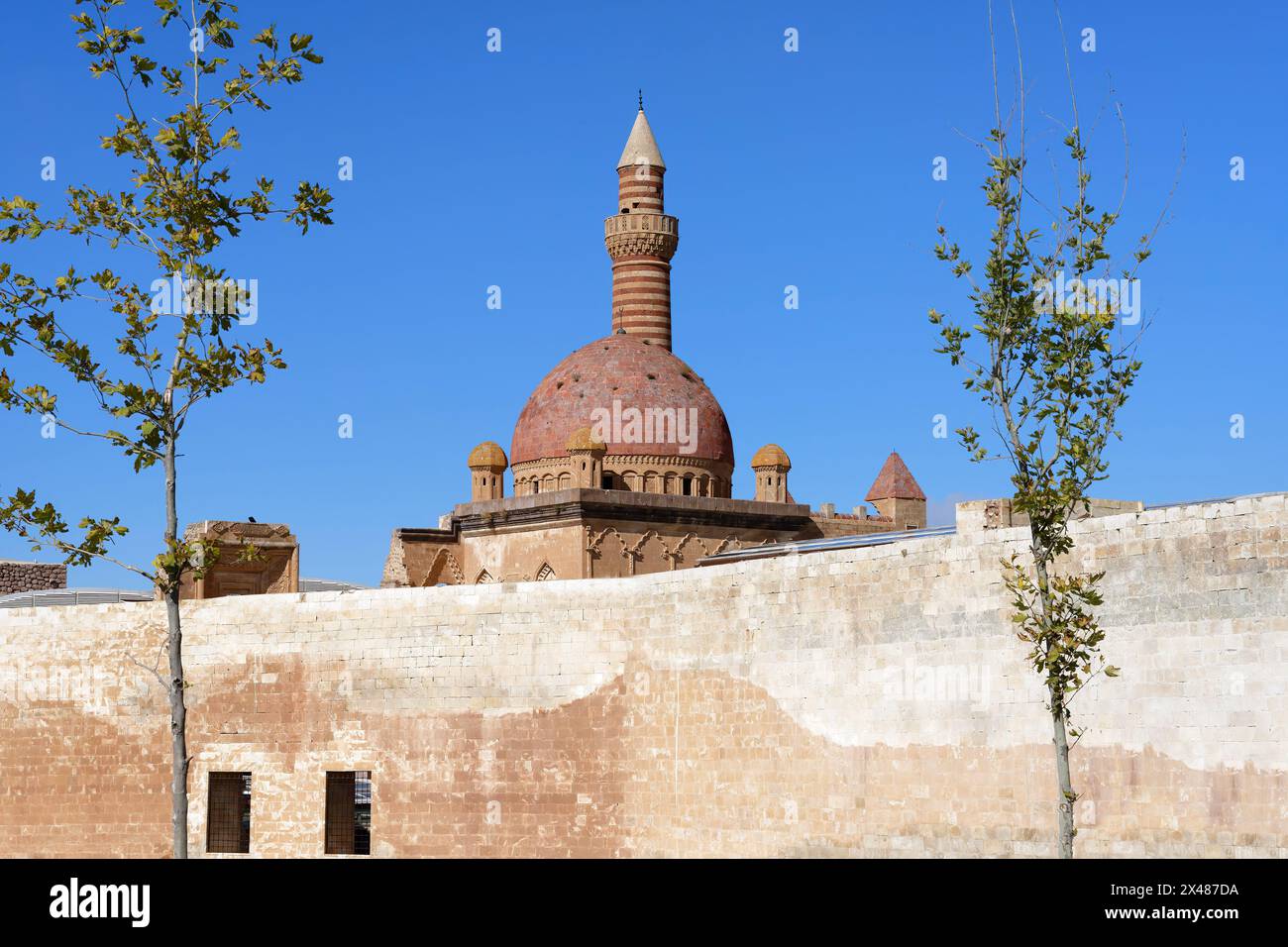 Palais Ishak Pacha, coupole et minaret, Dogubayazit, Turquie Banque D'Images