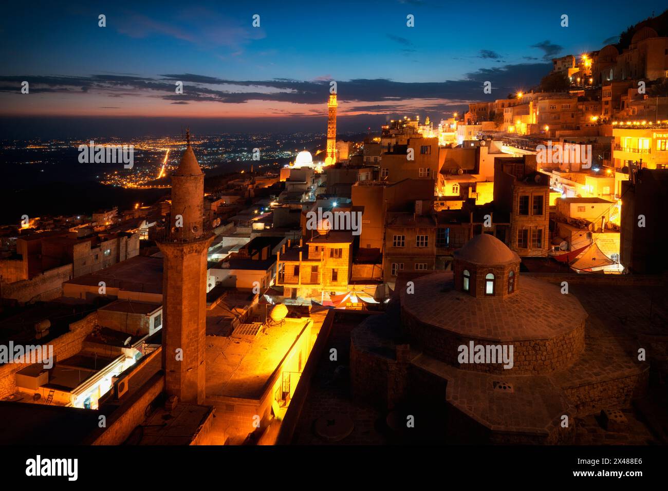 Mardin vieille ville au coucher du soleil, Mardin, Turquie Banque D'Images