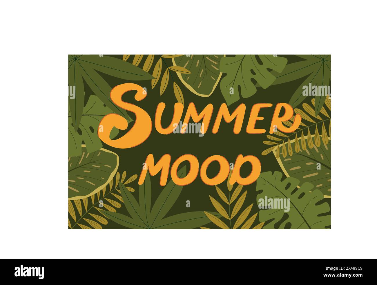 Design de concept d'humeur d'été, illustration rectangulaire avec des feuilles de jungle exotiques Illustration de Vecteur