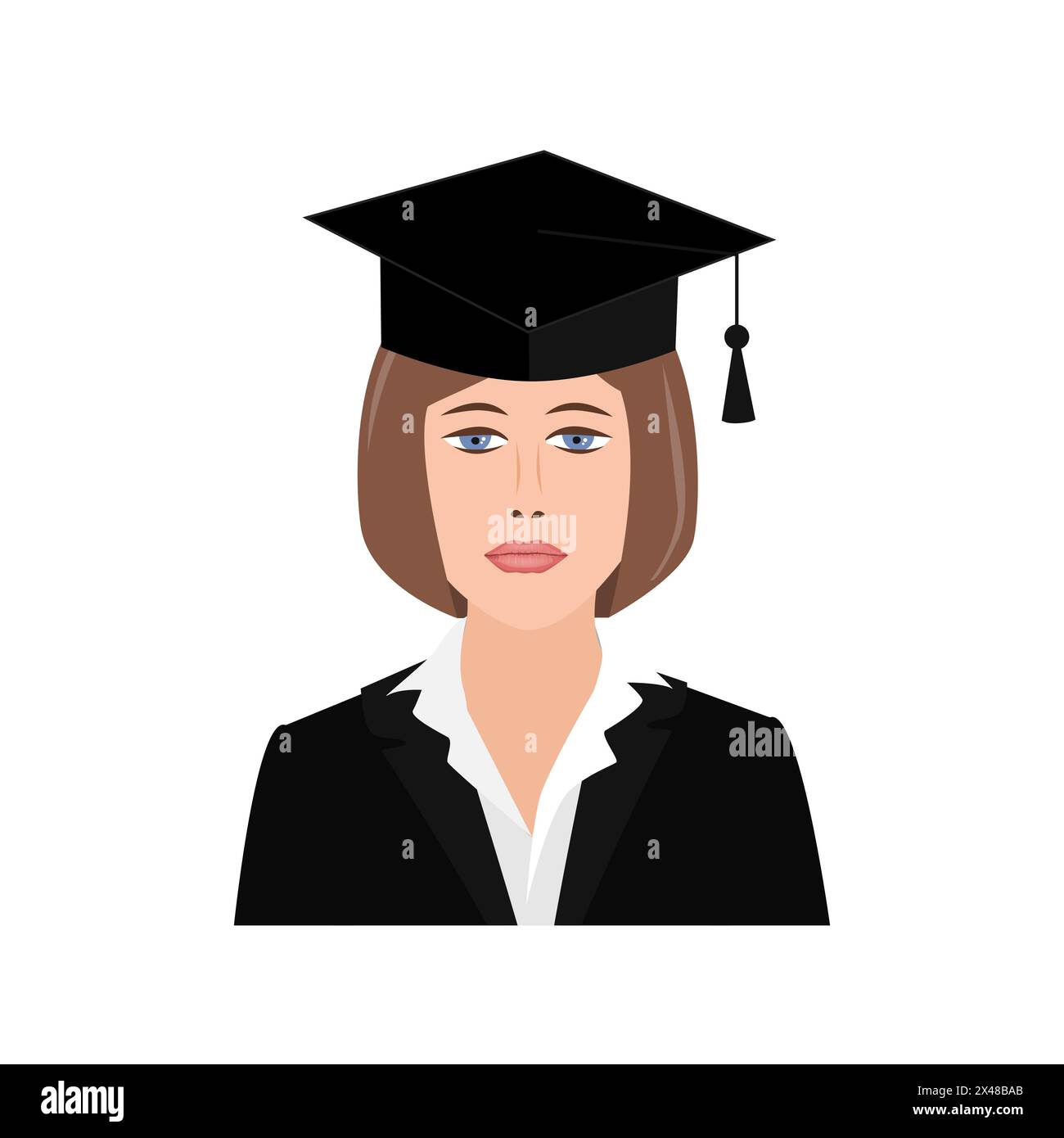 Portrait d'une femme dans une robe de diplômée isolée sur fond blanc. Illustration vectorielle Illustration de Vecteur