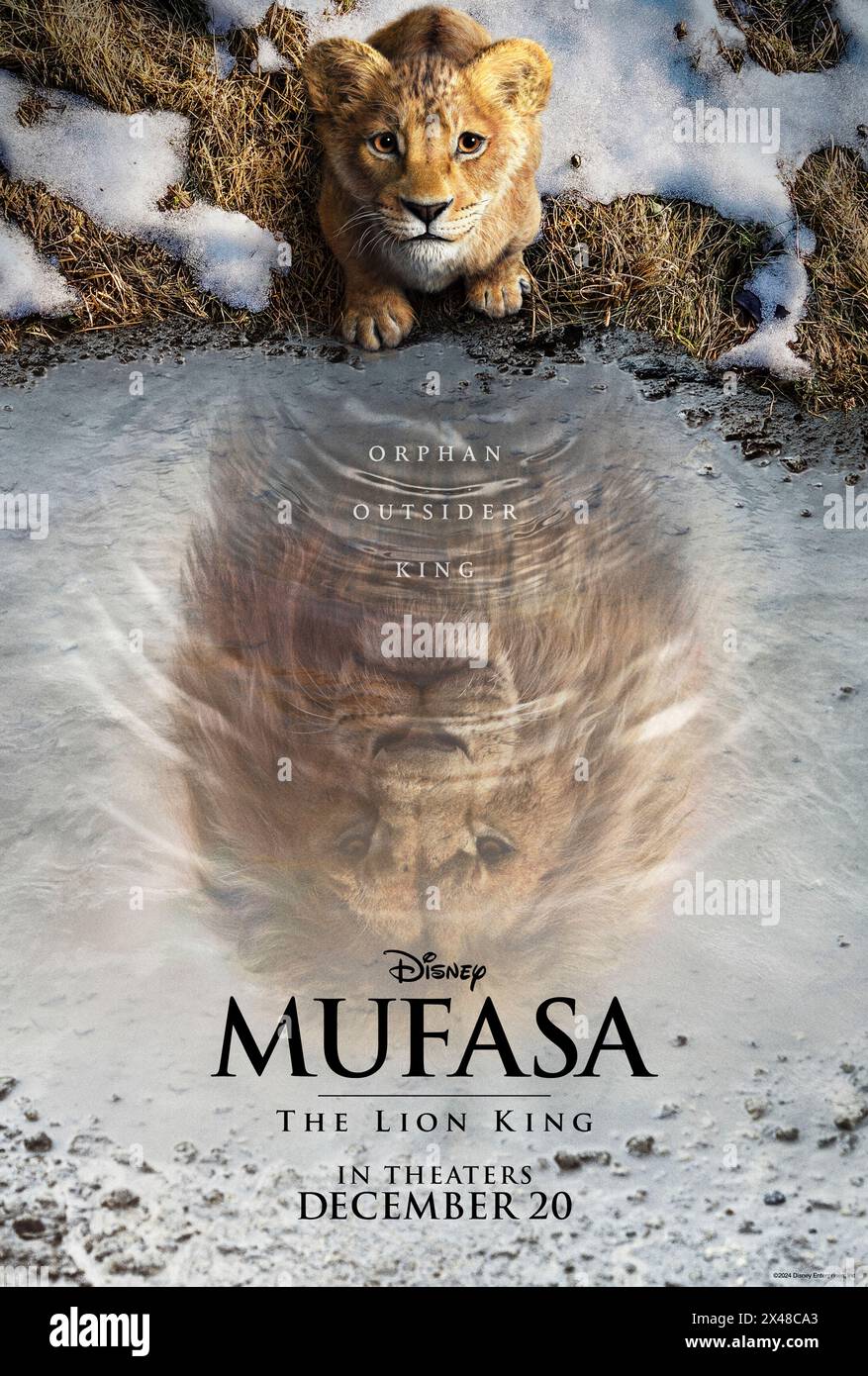 Mufasa : The Lion King (2024) réalisé par Barry Jenkins et mettant en vedette Aaron Pierre, Kelvin Harrison Jr. et Seth Rogen. Simba, devenu roi des terres de la fierté, est déterminé à ce que son petit suive dans ses empreintes de pattes tandis que les origines de son défunt père Mufasa sont explorées. Affiche AMÉRICAINE d'une feuille.***USAGE ÉDITORIAL SEULEMENT*** crédit : BFA / Walt Disney Studios Banque D'Images
