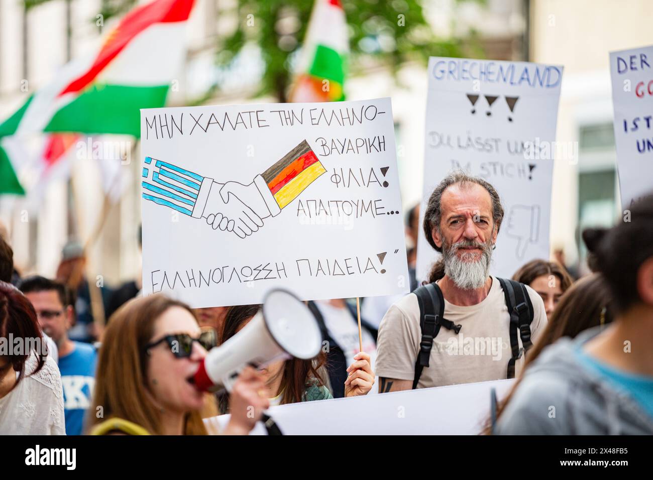 Munich, Allemagne. 01 mai 2024. Des milliers de personnes se sont rassemblées à Munich, en Allemagne, pour la manifestation syndicale pour la journée internationale des travailleurs. (Photo de Alexander Pohl/Sipa USA) crédit : Sipa USA/Alamy Live News Banque D'Images