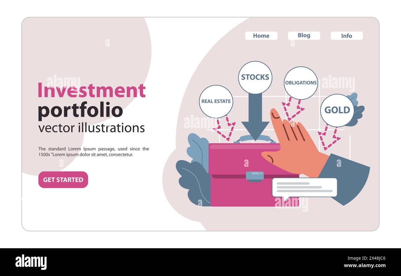 Indépendance financière, bannière Web FIRE ou page de destination. Investissement en argent pour la retraite anticipée. Portefeuille d'investissement. Allocation et rééquilibrage des actifs, gestion des risques. Illustration vectorielle plate Illustration de Vecteur