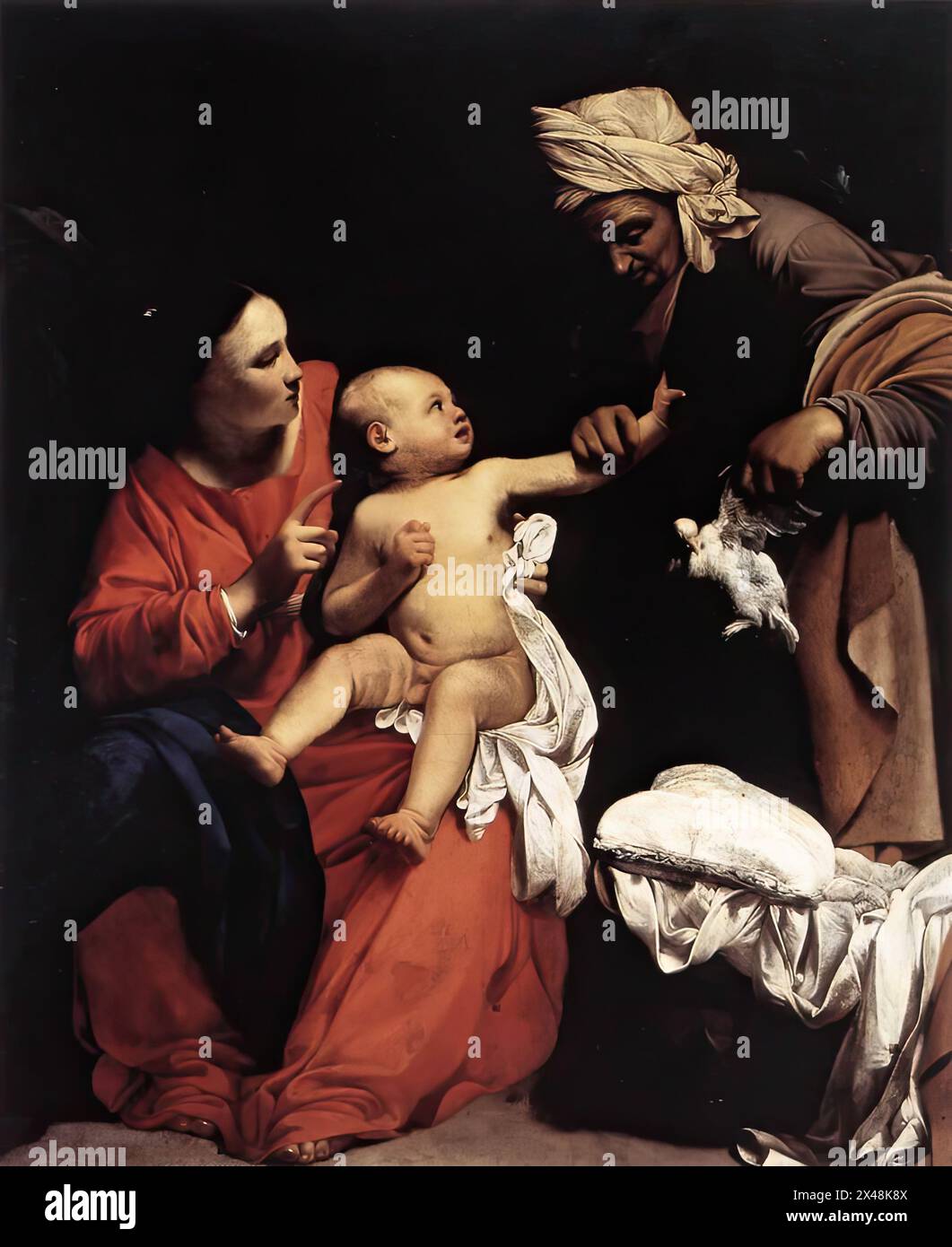 SARACENI, Carlo (né en 1579, Venezia, décédé en 1620, Venezia) Vierge et enfant avec Sainte Anne 1610 huile sur toile, 180 x 155 cm Galleria Nazionale d'Arte Antica, Rome Saraceni a exécuté ce retable pour le premier autel à droite dans l'église de San Simeone Profeta, qui a été reconstruit et décoré par le cardinal Lancellotti en 1610. La toile est arrivée au musée en 1929, à la suite de la suppression de l'église. Les chercheurs sont d'accord pour l'attribuer à Saraceni, et comme la commission est solidement datable, elle constitue (avec le repos de Frascati sur le vol en Egypte, solidement daté de 16 Banque D'Images
