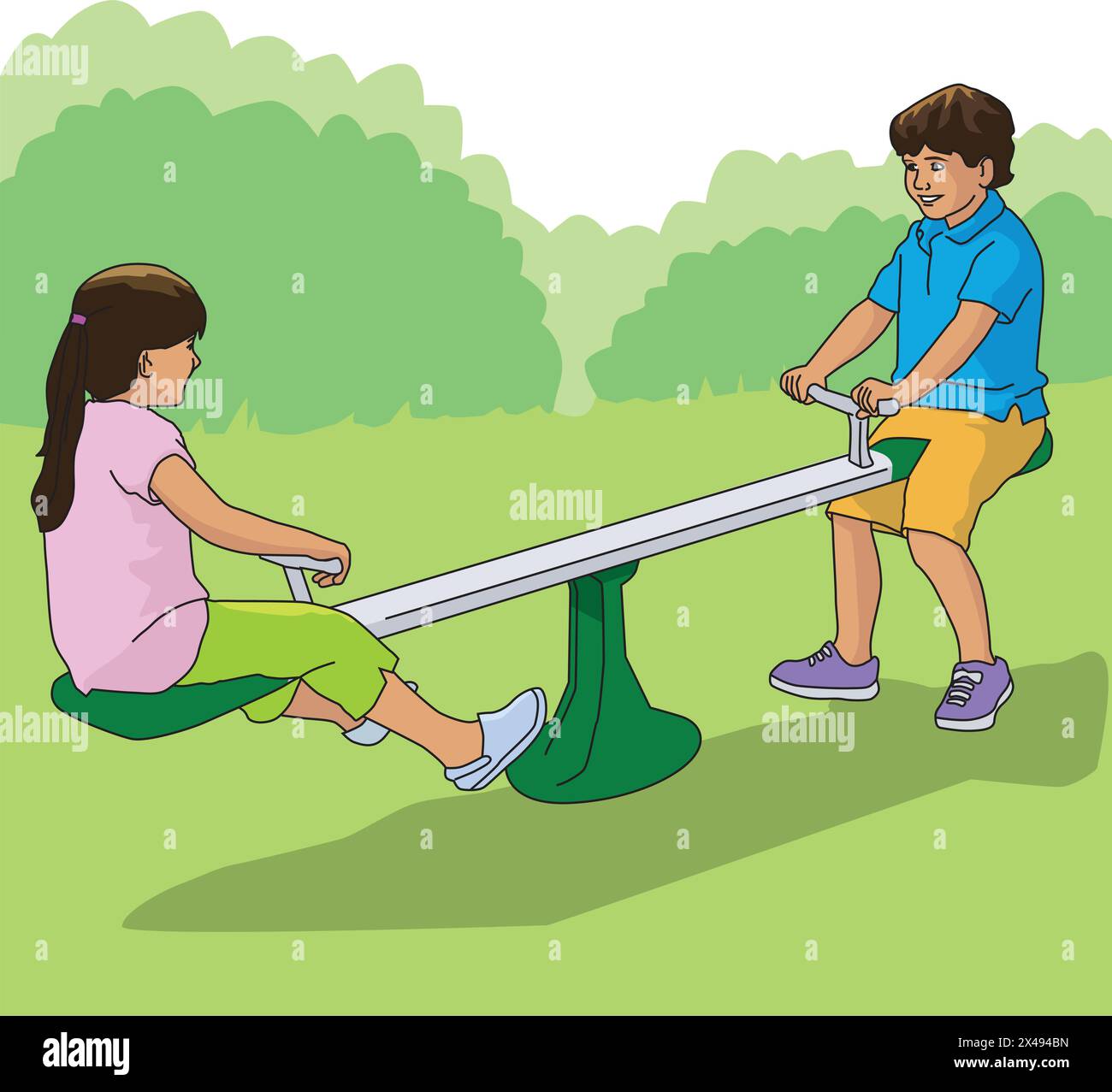 Un garçon et une fille jouant joyeusement sur une bascule Illustration de Vecteur